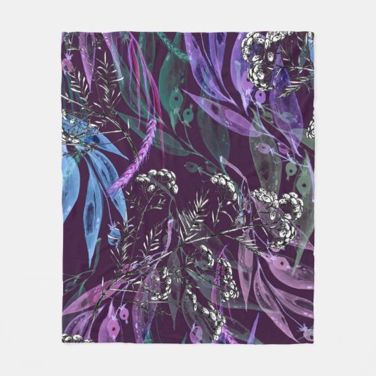 Watercolor seamless pattern. Branch with berry Wat フリースブランケット (正面)