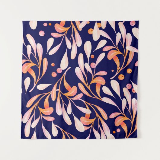Watercolor seamless pattern. Rustic botanical dark タペストリー (正面)