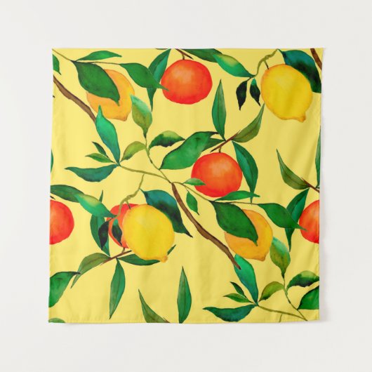 Watercolor seamless pattern with citrus fruits.  タペストリー (正面)