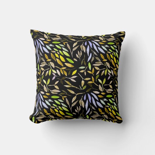 Watercolor seamless pattern with colorful leaves.  クッション (正面)