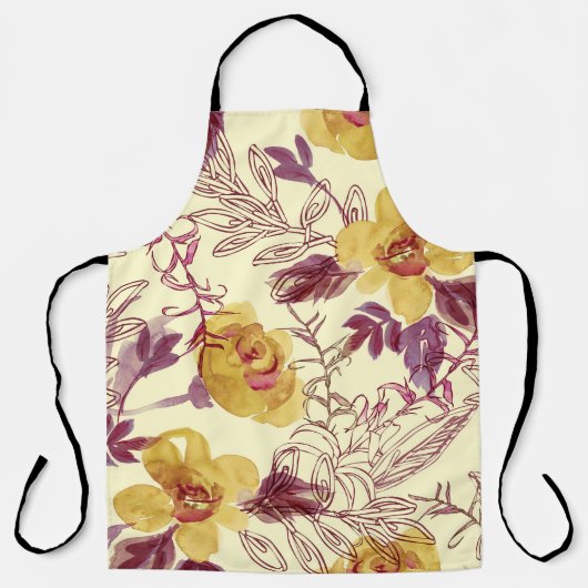 Watercolor Seamless Pattern with Contoured Element エプロン (正面)