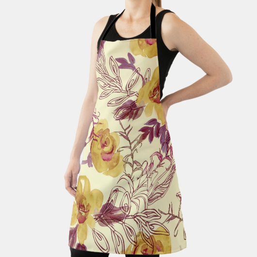 Watercolor Seamless Pattern with Contoured Element エプロン (インサイチュ)