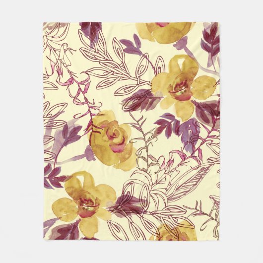 Watercolor Seamless Pattern with Contoured Element フリースブランケット (正面)