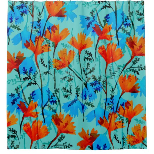 Watercolor seamless pattern with hand drawn simple シャワーカーテン (正面)