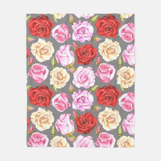 Watercolor seamless pattern with roses. Seamless w フリースブランケット (正面)