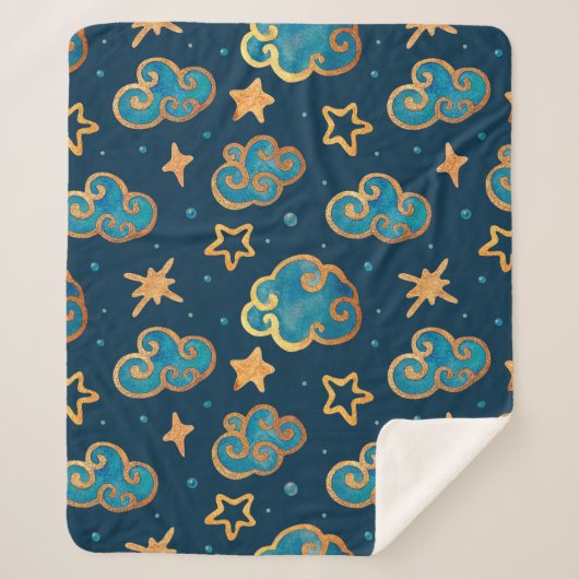 Watercolor seamless pattern with the moon, stars, シェルパブランケット (正面)