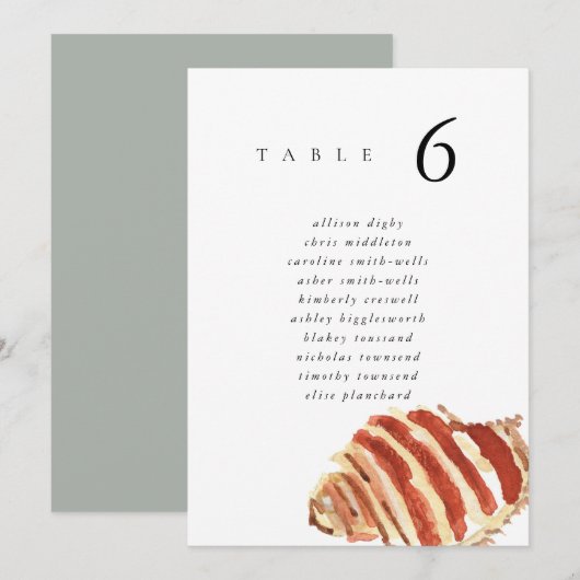Watercolor Seashell Beach 5x7" Wedding Seat Chart (正面/裏面)