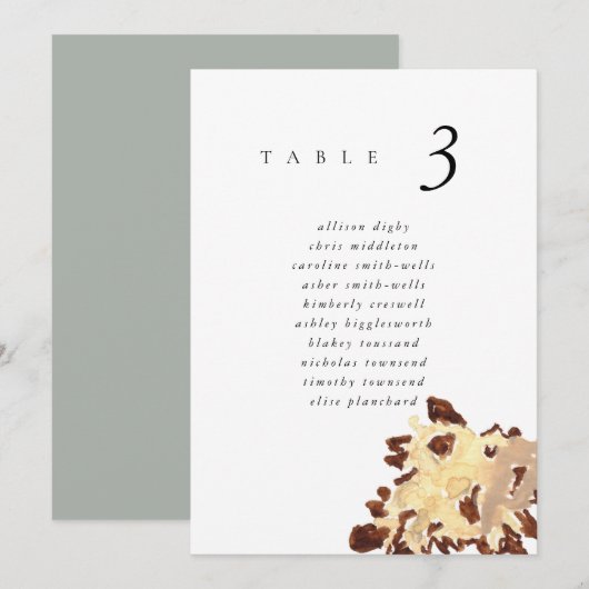 Watercolor Seashell Beach 5x7" Wedding Seat Chart (正面/裏面)