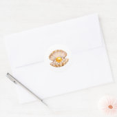 Watercolor Seashell with Golden and White Pearls  ラウンドシール (封筒)