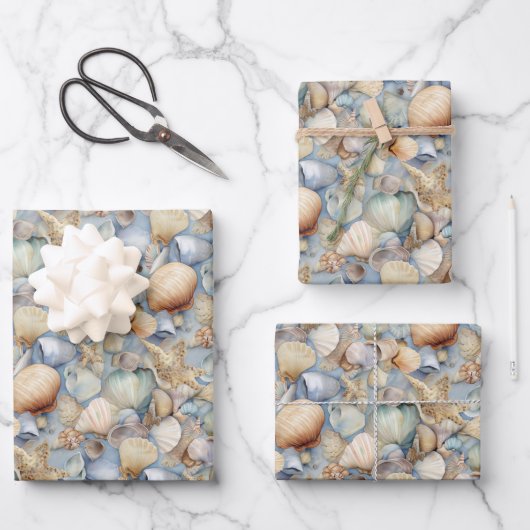 Watercolor Seashells ラッピングペーパーシート (正面)