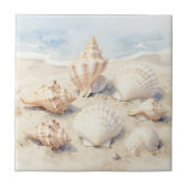 Watercolor Seashells Beach Scene タイル (正面)