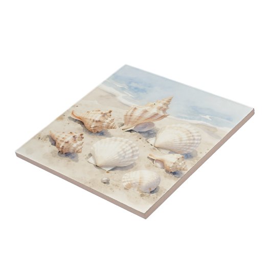 Watercolor Seashells Beach Scene タイル (側面)