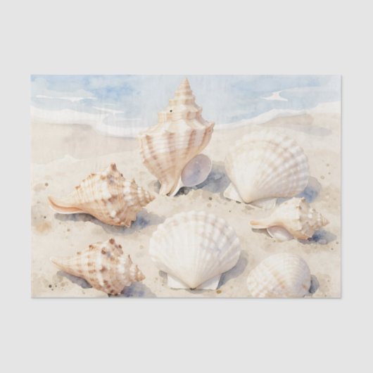 Watercolor Seashells Beach Scene 薄葉紙 (正面)