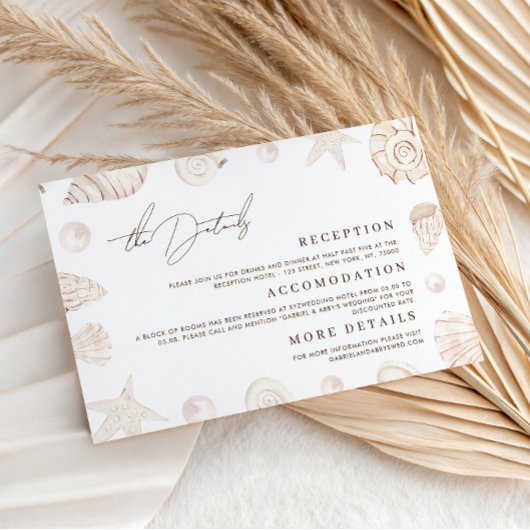 Watercolor Seashells Nautical Wedding Details エンクロージャーカード