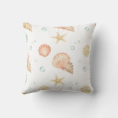 Watercolor Seashells Pearls Coastal Pattern クッション (裏面)