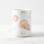 Watercolor Seashells Pearls Coastal Pattern コーヒーマグカップ (中央)