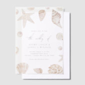Watercolor Seashells & Pearls Nautical Wedding ベラム紙招待状 (オフセット)