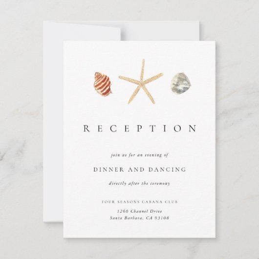 Watercolor Seashells Wedding Reception Enclosure 招待状 (正面)