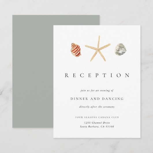 Watercolor Seashells Wedding Reception Enclosure 招待状 (正面/裏面)