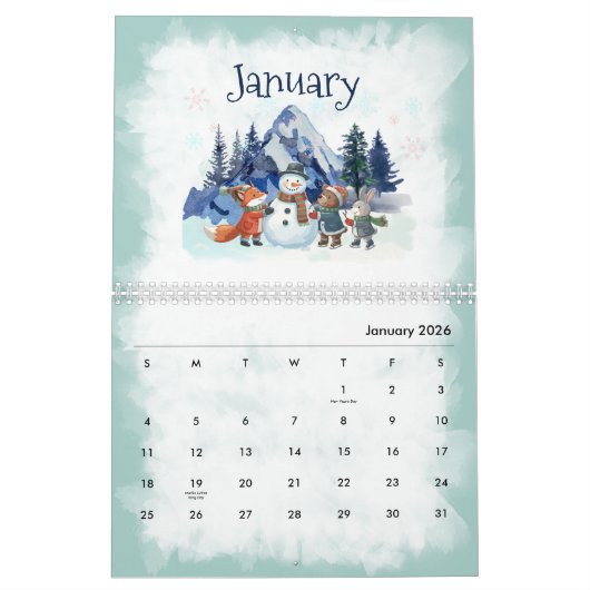 Watercolor seasons Calendar カレンダー (1月 2026)