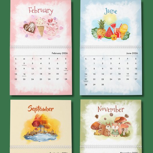 Watercolor seasons Calendar カレンダー