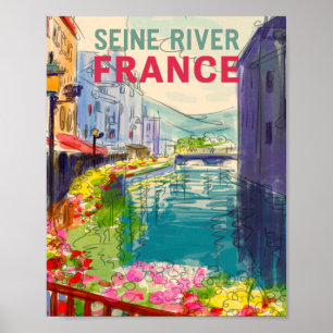 Watercolor Seine River France Travel Poster ポスター