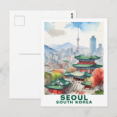 Watercolor Seoul, South Korea Travel Art ポストカード (正面/裏面)