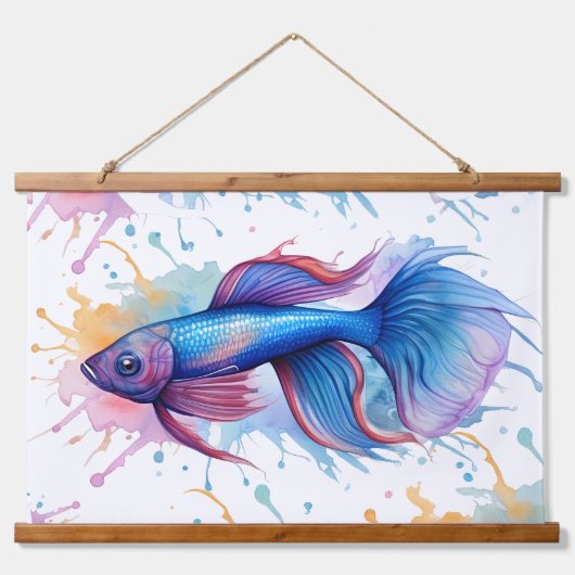 Watercolor Series: Betta Fish 吊り下げ型タペストリー (正面)