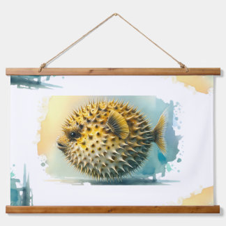 Watercolor Series: Blowfish 吊り下げ型タペストリー