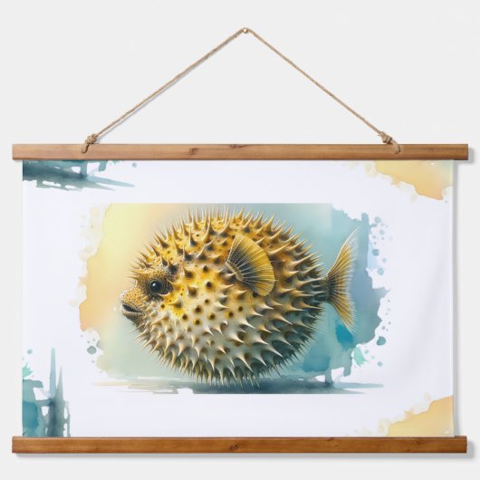 Watercolor Series: Blowfish 吊り下げ型タペストリー (正面)