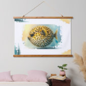 Watercolor Series: Blowfish 吊り下げ型タペストリー (寝室)