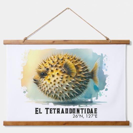 Watercolor Series: Blowfish 吊り下げ型タペストリー (正面)
