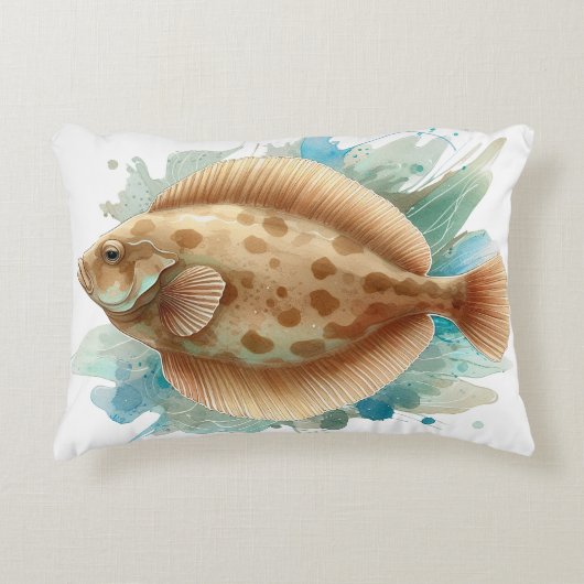 Watercolor Series: Flounder/Flatfish アクセントクッション (正面)
