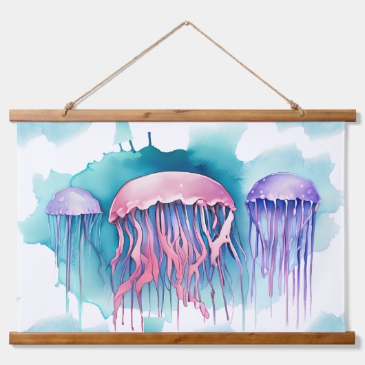 Watercolor Series: Jellyfish Bloom 吊り下げ型タペストリー (正面)