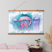 Watercolor Series: Jellyfish Bloom 吊り下げ型タペストリー (寝室)
