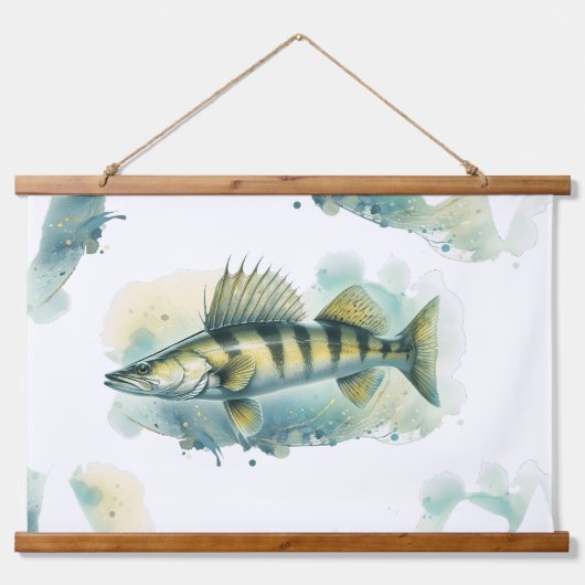 Watercolor Series: Zander/Walleye 吊り下げ型タペストリー (正面)