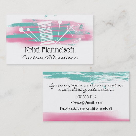 Watercolor sewing notions seamstress business card 名刺 (正面/裏面)