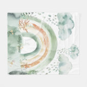 Watercolor Shades of Green Rainbow フリースブランケット (正面(横))