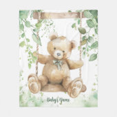 Watercolor Shades of Green Teddy Bear フリースブランケット (正面)