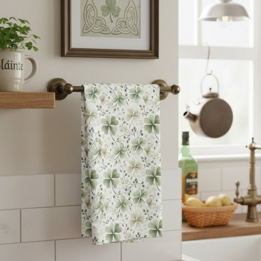 Watercolor Shamrock Kitchen Towel | Irish Clover C キッチンタオル