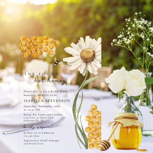 Watercolor She Found Her Honey Bridal Shower Theme アクリル招待状