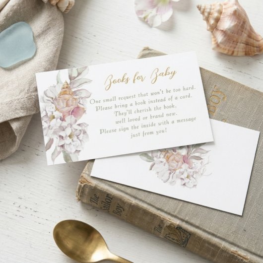 Watercolor Shells Floral Baby Shower Book Request エンクロージャーカード