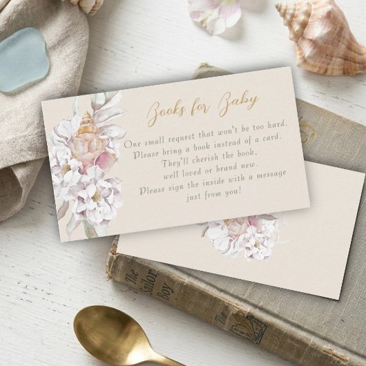 Watercolor Shells Floral Baby Shower Book Request エンクロージャーカード
