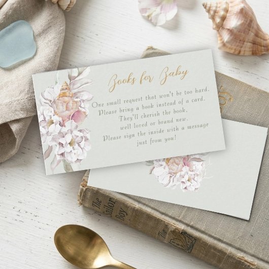 Watercolor Shells Floral Baby Shower Book Request エンクロージャーカード