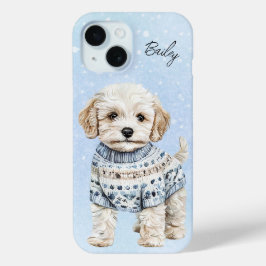 Watercolor Shih-Poo Winter Sweater Customizable iPhone 15ケース