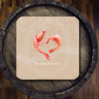 Watercolor Shrimp Heart Romantic  スクエア名刺