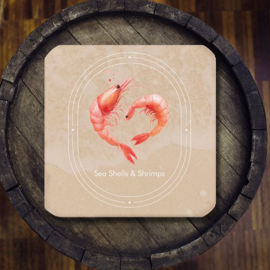 Watercolor Shrimp Heart Romantic  スクエア名刺