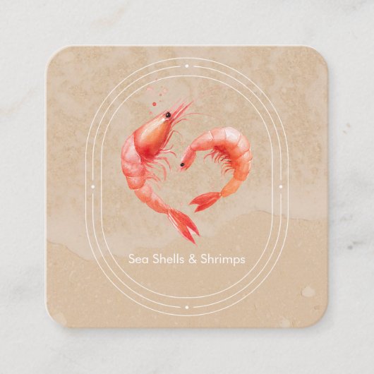 Watercolor Shrimp Heart Romantic  スクエア名刺 (正面)