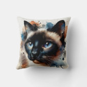 Watercolor Siamese Cat Colorful Portrait クッション (裏面)