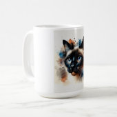 Watercolor Siamese Cat Colorful Portrait コーヒーマグカップ (正面左)